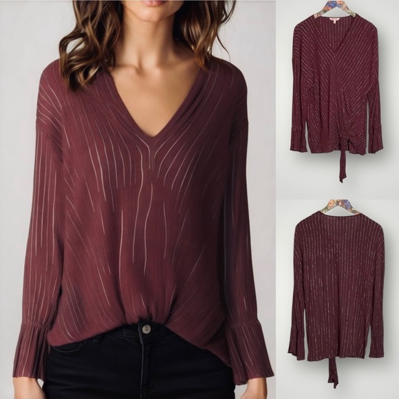 Juicy Couture | Surplice Top Striped Bell Sleeve - Picture 1 of 7